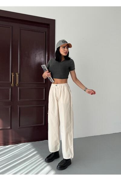 XBELLA DENİM Women's Parachute Fabric Cargo Pocket Waist and Leg Elastic Summer Pants