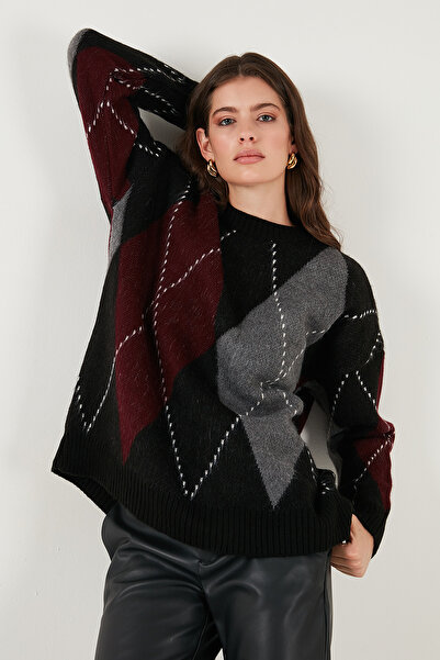 Lela Oversize Fit Bisiklet Yaka Baklava Desenli Kazak KAZAK 4615578