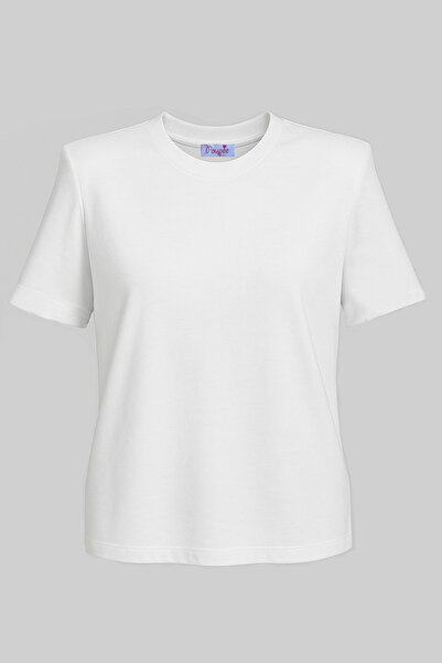 poupee Λευκό μπλουζάκι με επένδυση - Γυναικείο βαμβακερό μπλουζάκι με επένδυση ώμου, λαιμόκοψη