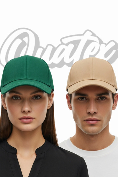 QUATEX Basic Hat 2 Pack – Green - Cream 100% Cotton Gabardine Unisex Model