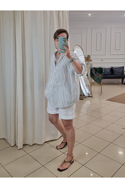 pudubutik White Linen Shorts with Belt Detail Italian