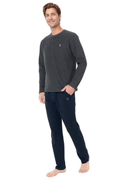U.S. Polo Assn. Men's 100% Cotton Buttoned Collar Tracksuit Set – Casual and Sports Use – Anthracite