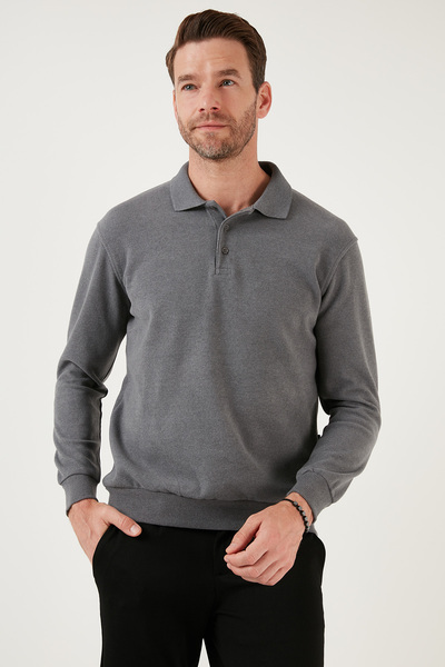 Buratti Cotton Blend Regular Fit Polo Collar Sweater Men's Polo Collar Sweater 456223