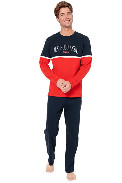 U.S. Polo Assn. Men's 100% Cotton Red Color Block Tracksuit Set – Casual and Sports Use