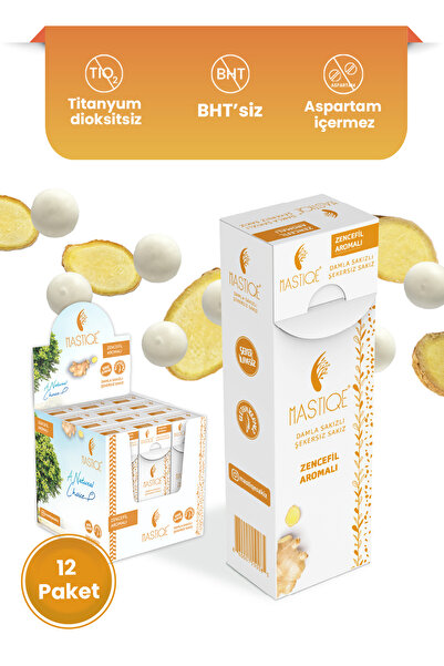 Mastiqe Doğal Zencefil Aromalı Damla Sakızlı Şekersiz Sakız 20 grx12 Adet