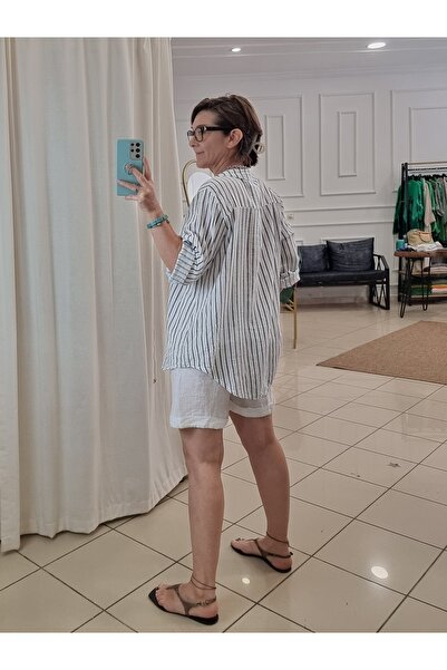 pudubutik White Linen Shorts with Belt Detail Italian