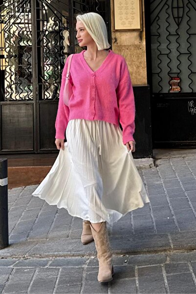 Madmext Pembe V Yaka Kadın Triko Hırka Mg2462