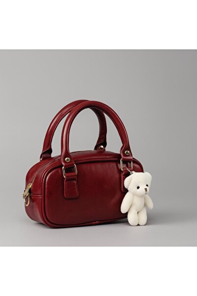 RumyaCollection Kadın Bonnie Peluş Anahtarlık Hediyeli El ve Omuz Çanta Bordo
