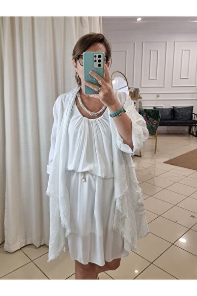 pudubutik Salaş Keten Ceket Kadın İtalyan Beyaz