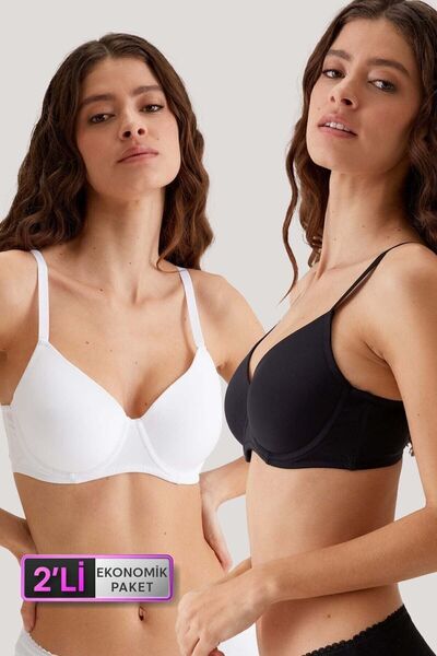 Pierre Cardin 2'li Ekonomik Paket Siyah-beyaz 6224 Barcelona Desteksiz Toparlayıcı Micro Sütyen Set D Cup Seçeneği