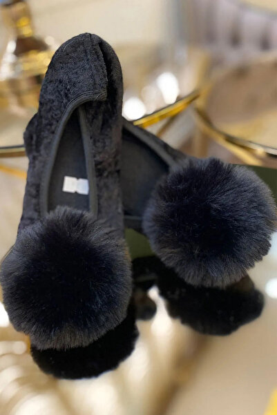 CEYDA SHOES Hac Umre Gösteri Süslü Ev Babeti Ponpon Babet Kadın Ev Babeti Pisi Pisi