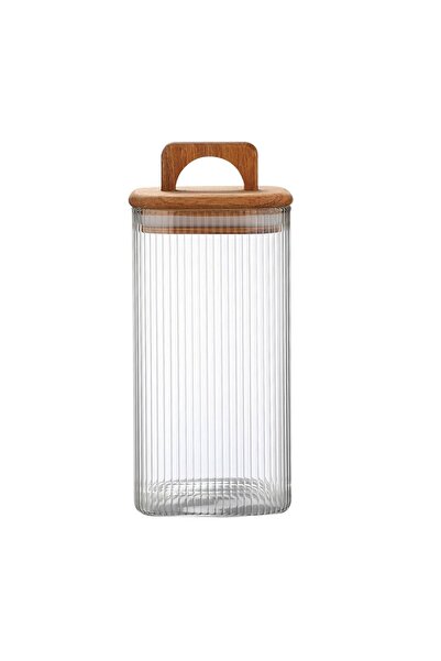 Perotti Acacia 410 ml Akasya Vakum Kapak Borosilikat Kare Cam Kavanoz 6x20 Cm