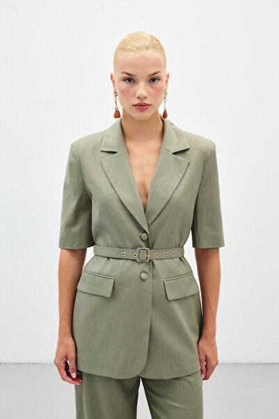 Sateen Κοντομάνικο μπουφάν με ζώνη - Χακί