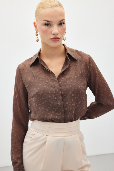 Sateen Κλασικό πουκάμισο με σχέδιο - Καφέ