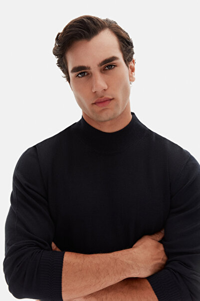 D'S Damat Ds Damat Regular Fit Navy Blue Plain Knit Sweater