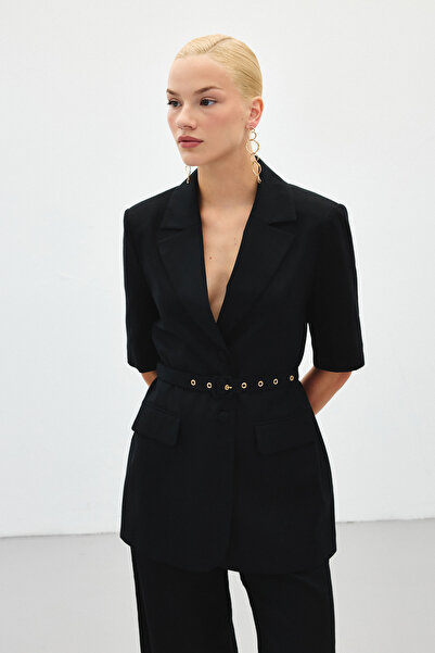 Sateen Короткий піджак з поясом - чорний