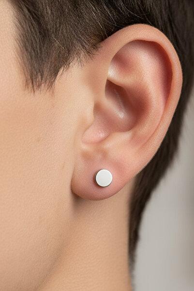 bymissmücevherat Taşsız Yuvarlak 6 MM Plaka 925 Ayar Gümüş Erkek Tek Küpe 1 Adet | BymissMücevherat