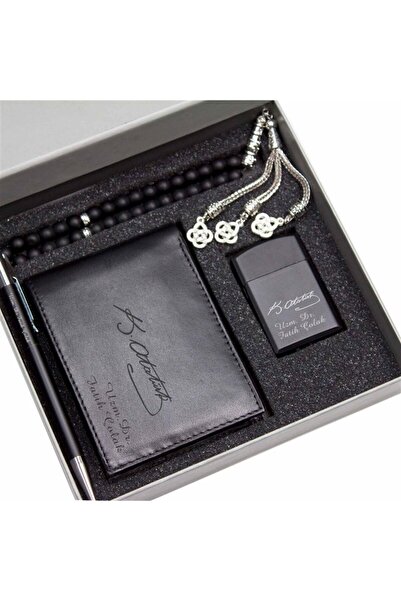 Kalemedair Kişiye Özel K. Atatürk İmzalı Cüzdan Çakmak Kutulu Kalem ve Tespih...