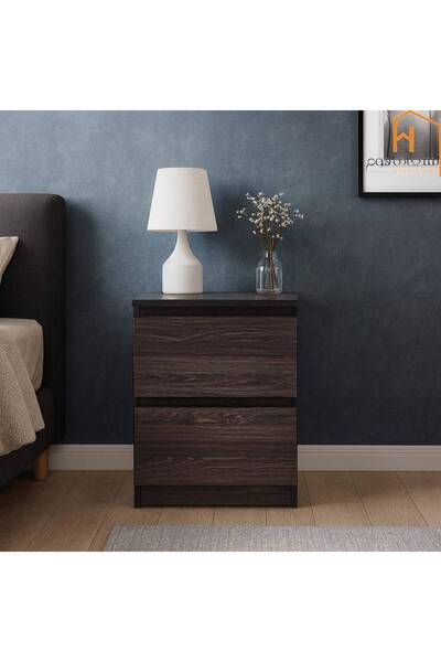 Al Saada Home Fixed Wooden Nightstand - Burnt Brown