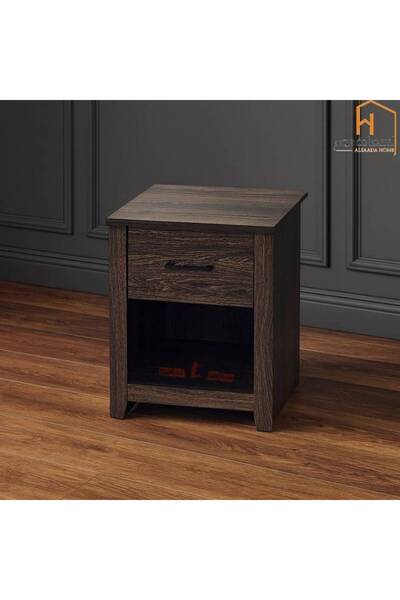 Al Saada Home Fixed Wooden Bedside Table - Burnt Brown