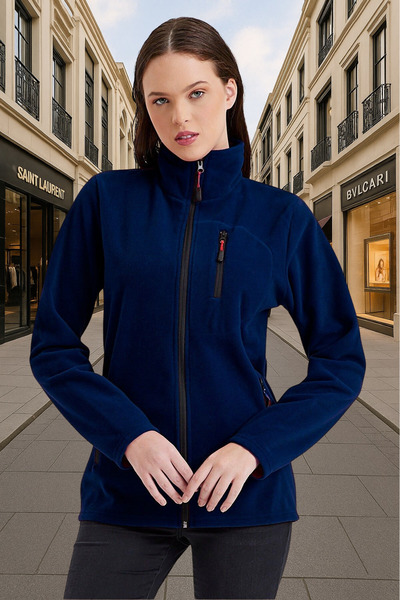 COMBİNE MİCHAİL Lână cu fermoar complet albastru bleumarin cu 3 buzunare