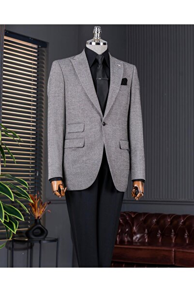 TerziAdemAltun Italian Style Slim Fit Houndstooth Pattern Men's Coat Brown T13051