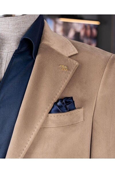 TerziAdemAltun İtalyan stil kadife erkek tek ceket bej T11043