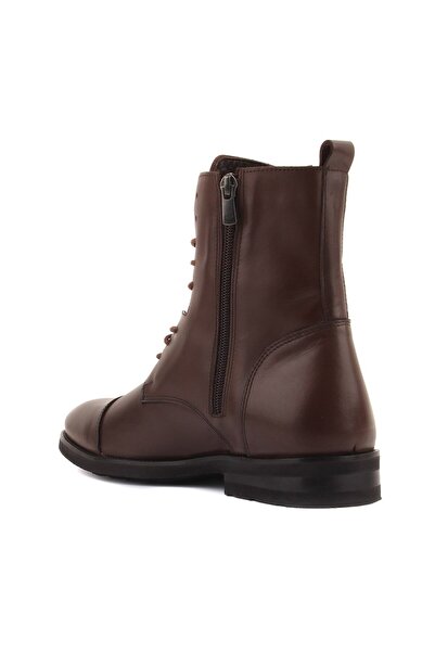 SailLakers - Καφέ δερμάτινες ανδρικές μπότες με κορδόνια και φερμουάρ 102-8008-01EVA