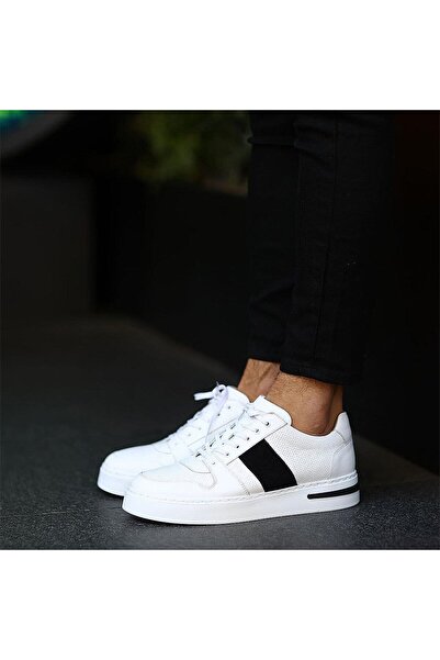 SailLakers - Λευκά δερμάτινα ανδρικά παπούτσια casual με κορδόνια 101-8037-H1280