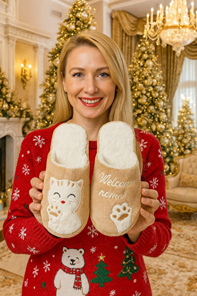 Behtah Kundura Plush Cat Paw - Figured Women's Home Slippers, Dowry and Bundle Detailed, Noiseless Thick Sole