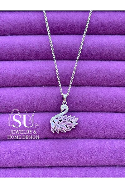 ACQUA BELLA 925 Ayar Gümüş Kuğu Model Pembe Taşlı Kolye – Özel Hediye Kutulu, Sevgililer Günü ve Doğum Günü