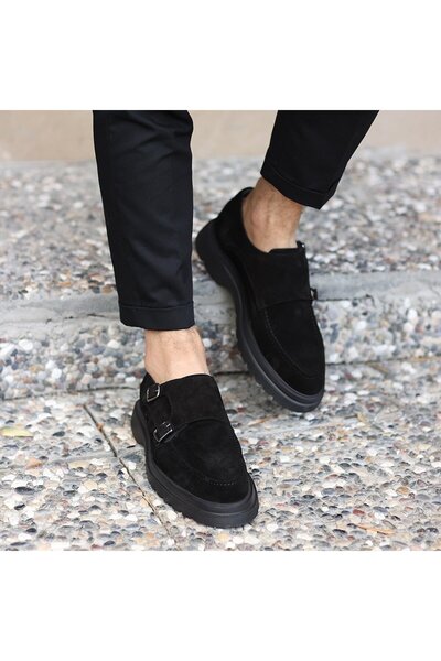SailLakers - Siyah Süet Deri Bağcıksız Erkek Günlük Ayakkabı 101-7082-H1085