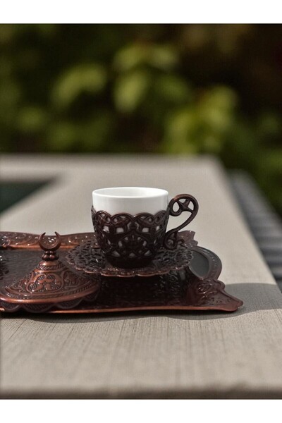 E orient High Quality 2 Person Cup Team Copper Ottoman Patterned Motif Turkish Coffee