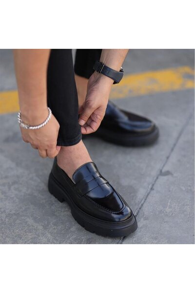 SailLakers - Μαύρα δερμάτινα ανδρικά παπούτσια 101-9069-H1308