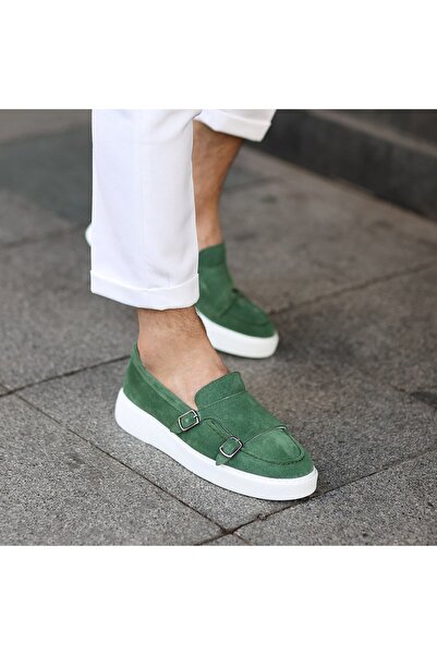 SailLakers - Green Suede Leather Men's Casual Shoes 101-2301001065