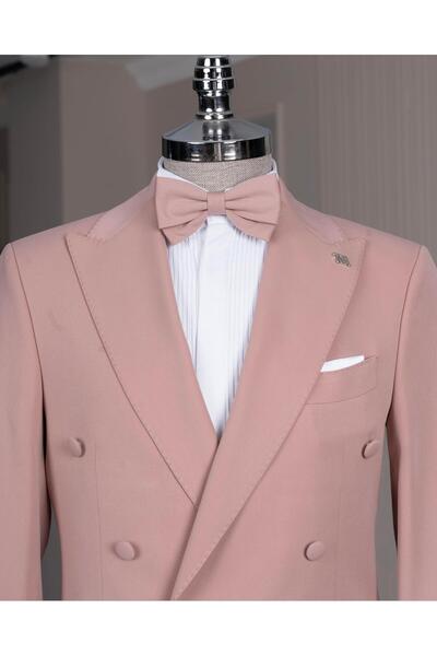 TerziAdemAltun Italian Style Double-Breasted Jacket Pants Suit Pink T14198