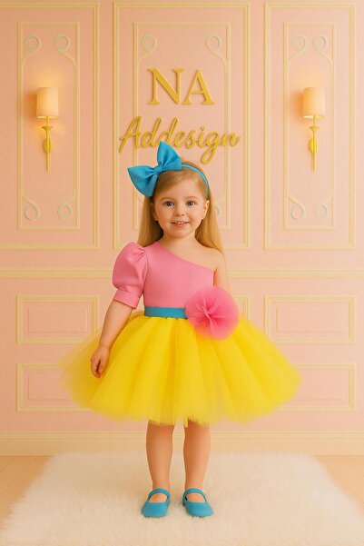 NA ADDESIGN Вечерна рокля от цветен тюл с пухкава прическа за момиче