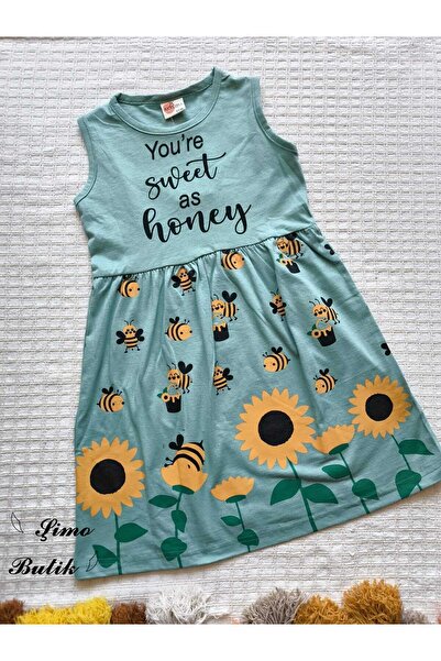 Akkuzu Kids Κοριτσίστικο φόρεμα από χτενισμένο βαμβάκι με σχέδιο μέλισσας με επιλογές χρώματος μαύρο και μπλε