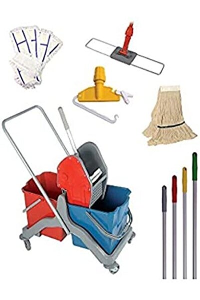 Ceymop Safell Temizlik Arabası Seti - Çift Kovalı Paspas Arabası