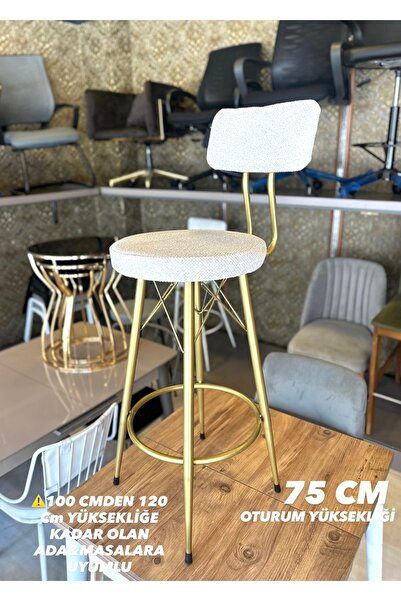 The SANDALYE SHOP Yeni Teddy Kumaş Mila Bar Sandalyesi Mat(Eskitme) Gold Kırı...