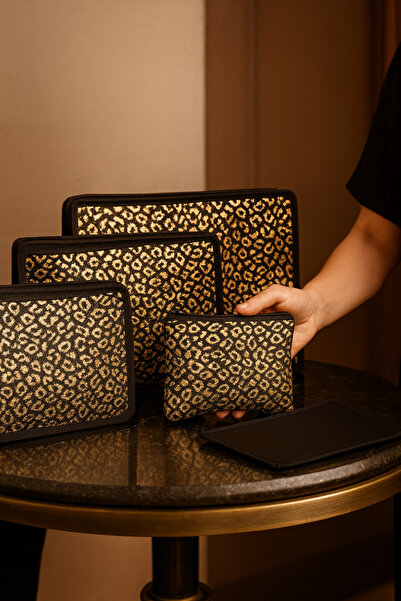 Textia Home 6’lı Leopard Luxe Valiz Düzenleyici & Organizer Set (Fileli, Anne Bebek Çantası İçin Uygun)
