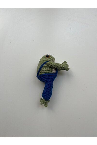 Handmade سحر حقيبة الضفدع أميجورومي، زخرفة الحقيبة باللون الأزرق الداكن والأخضر