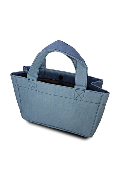Old Cotton Kot Kumaş Görünümlü Mavi Mini Tote El Çantası – Günlük Kullanım İçin