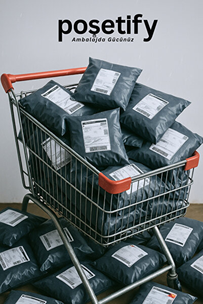 POŞETİFY 50 Adet Cepli Kargo Poşeti 45x55+5 cm | Gri Renk Yapışkan Bantlı Gönderi Zarfı | E-Ticaret Poşeti
