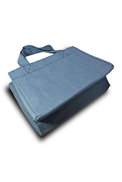Old Cotton Kot Kumaş Görünümlü Mavi Mini Tote El Çantası – Günlük Kullanım İçin