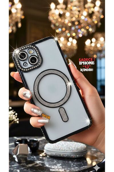 cepmoda حافظة هاتف iPhonE “13” مرصعة بالجواهر، حافظة هاتف Magsafe فضية اللون ...