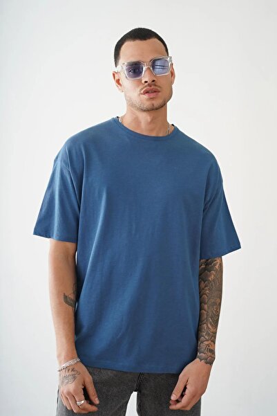 Balenbi Μπλουζάκι Unisex Indigo Oversize με στάμπα βρώμικο γιακά