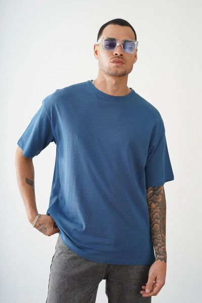 Balenbi Μπλουζάκι Unisex Indigo Oversize με στάμπα βρώμικο γιακά