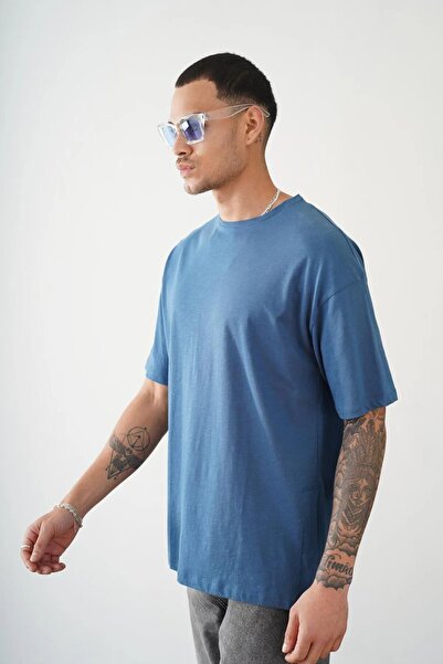 Balenbi Μπλουζάκι Unisex Indigo Oversize με στάμπα βρώμικο γιακά