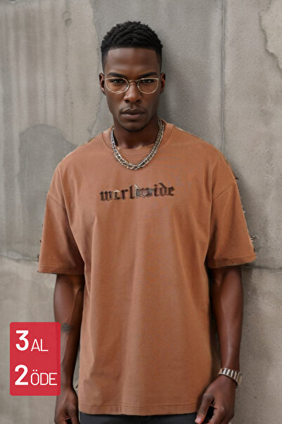 Balenbi Μπλουζάκι Unisex Tan Oversize με στάμπα με λαιμόκοψη